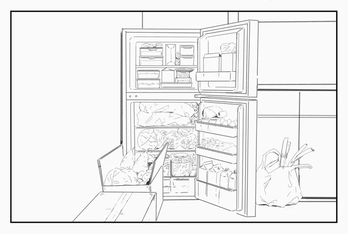 冷蔵庫描いてる。 