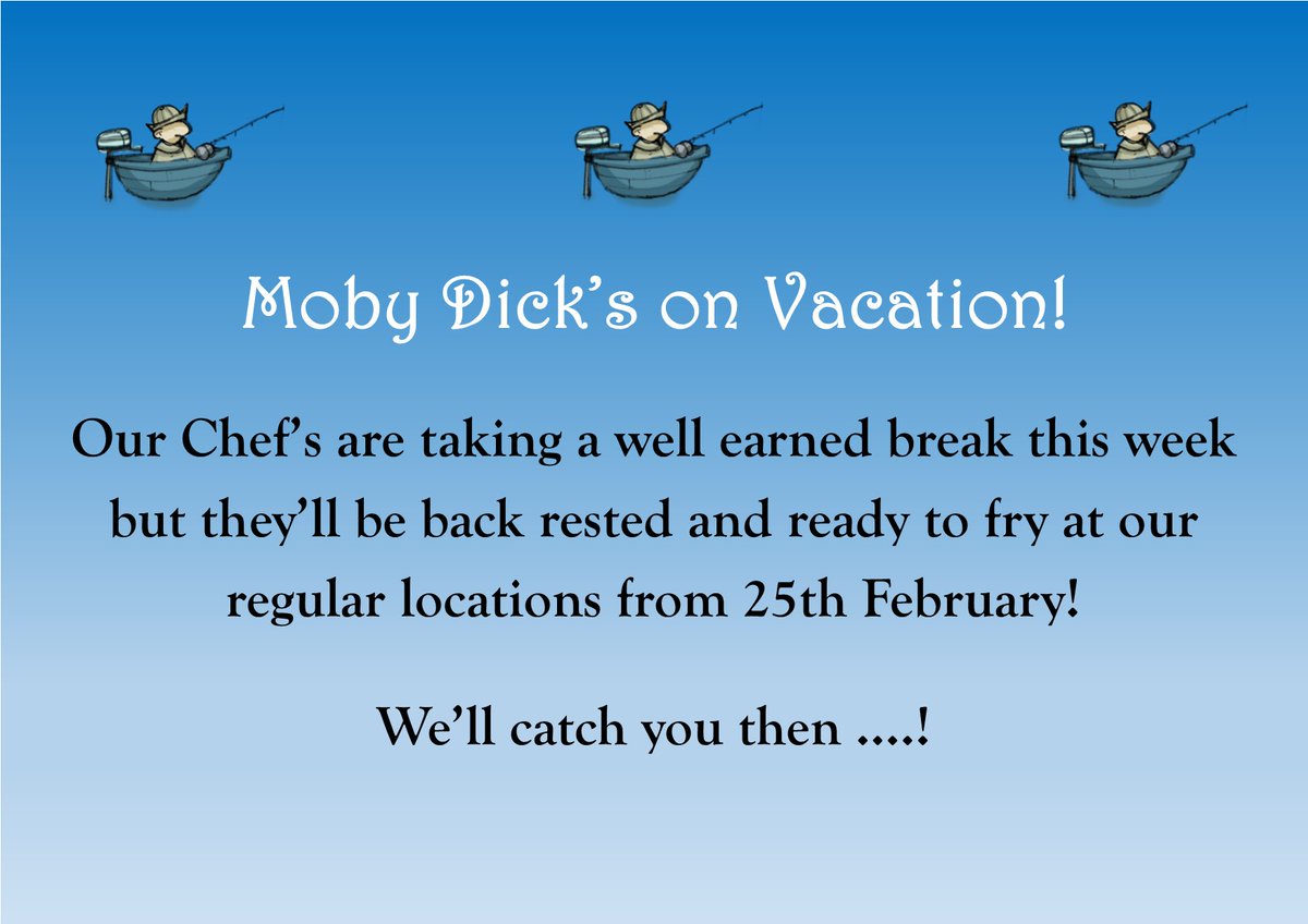Our Chefs are on holiday this week.  We're back next week as normal!
