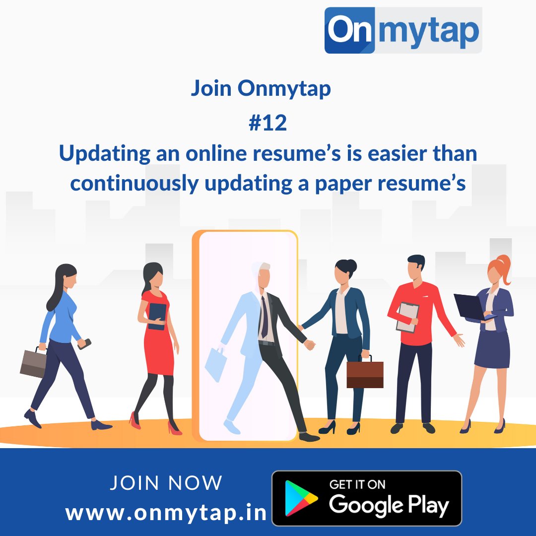 onmytap's tweet photo. Join Onmytap
#12
Updating an online resume’s is easier than continuously updating a paper resume’s
#jobs #professionals #networking #elearning #edtech
#gethired #onmytap

Signup:
https://t.co/JafYI3S4Ds

Download App:
https://t.co/R56RsE1JmV https://t.co/XsGxYVAt15