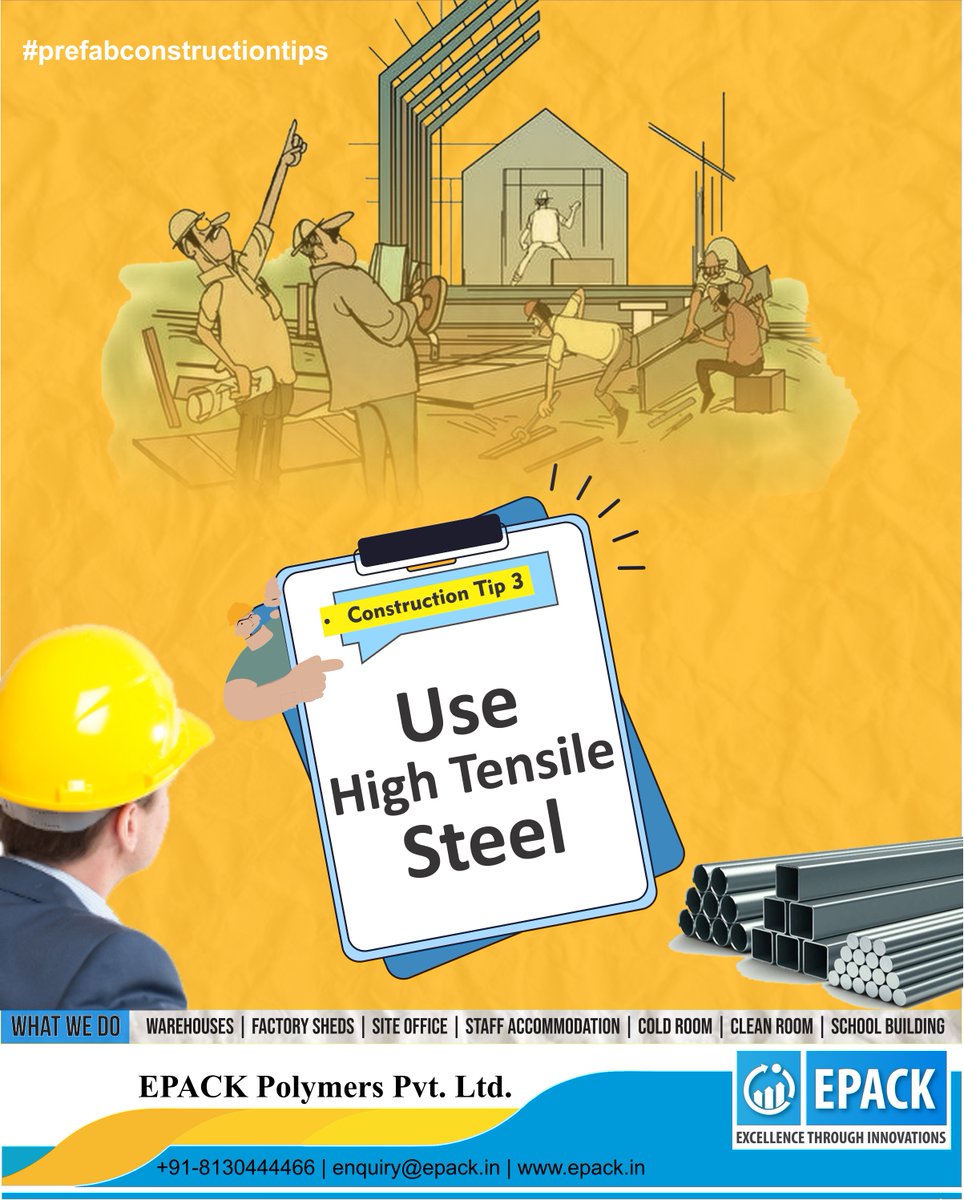 EPACKPrefab's tweet photo. While Constructing a Pre-engineered Building use high tensile which is 350 mpa yield strength material of Steel.
If you have any query get in touch with us: https://t.co/a8SbU5Mpyo
.
#EPACK #EPACKBuildingSystems #siteoffice #industrialshed #preengineeredbuildings https://t.co/WzmRtUvGI0