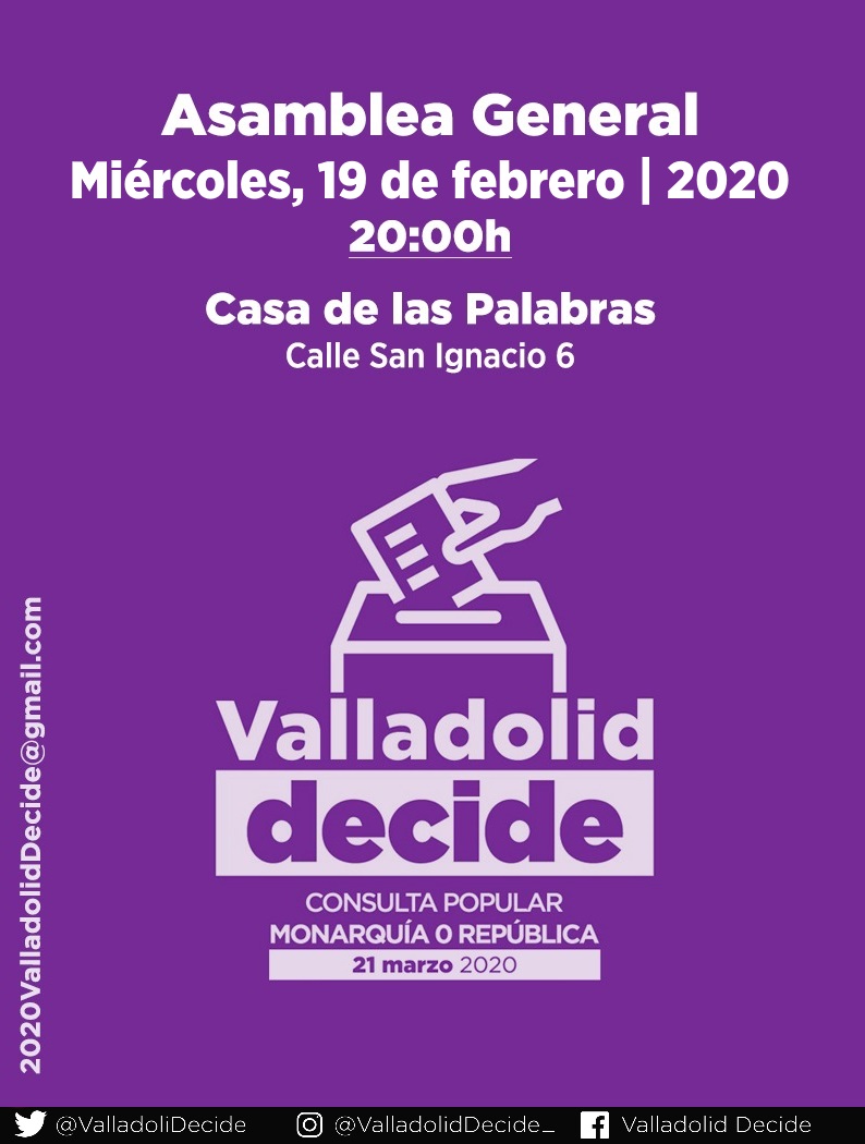 ValladoliDecide's tweet photo. Próximas actividades de #ValladolidDecide:
🟥Mañana 19 tenemos asamblea general en la Casa de las Palabras
🔶El sábado 22 realizamos un nuevo mural junto al LAVA
🟣El viernes 28 tenemos este debate con @Lucia_Nistal, @albertbotran, @Vallekas23J y Jaime Pastor en @CSO_LaMolinera https://t.co/MZTexBCxUA