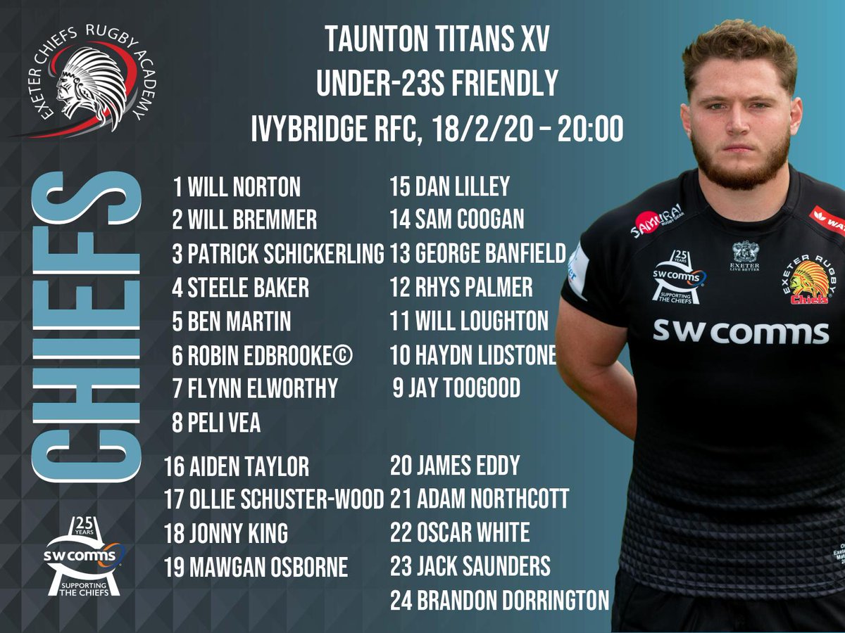 🏉 -TEAM NEWS: Here is the <a href="/ExeterChiefs/">Exeter Chiefs</a> U23s side to face <a href="/tauntonrfc/">Taunton Rugby Club</a> XV at Ivybridge RFC tonight (8pm) ⬇️

exeterchiefs.co.uk/news/exeter-ou…