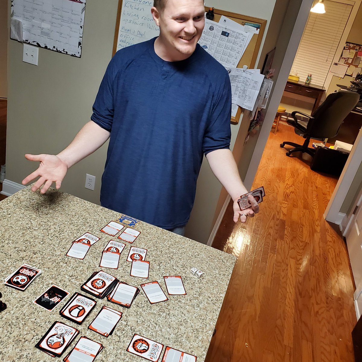 jointhehorde's tweet photo. That face when your wife decimates all of your defenses in one turn.  Oh, the treachery!

#hordethegame #boardgame #cardgames #gaming #dice #gamenight #gamedev #playtest #design #zombie #survival https://t.co/L7W8brEXru