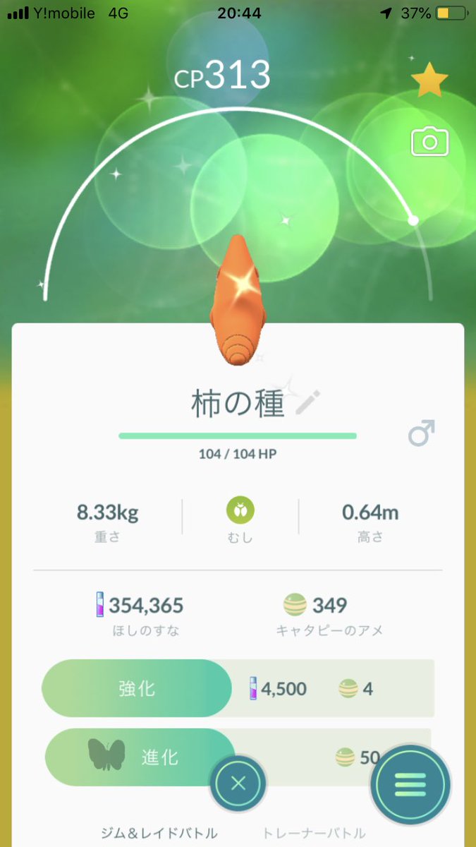 将棋マウス 遂に柿の種ことトランセルの色違いゲット出来ました 663タップ目でゲットです ポケモンgo 色違い キャタピー 柿の種 トランセル