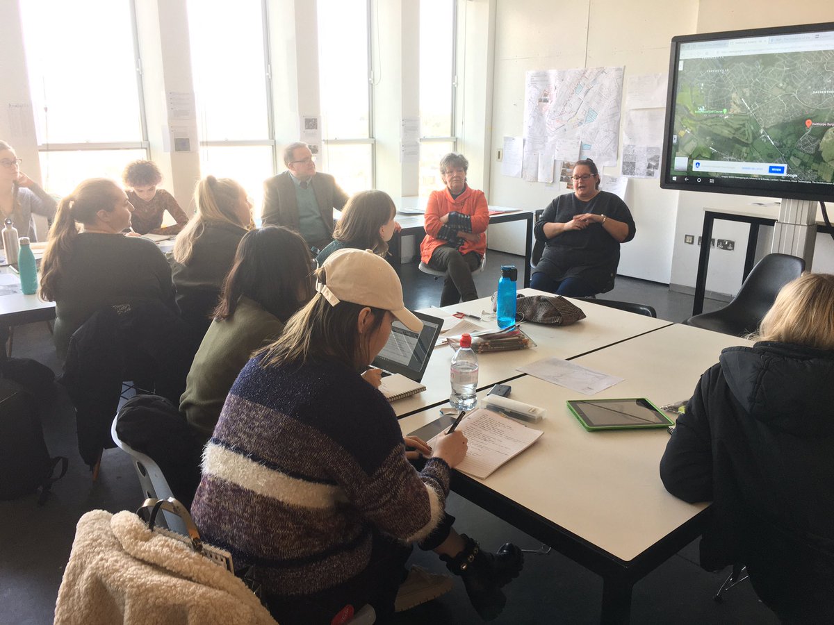 placekeeping's tweet photo. Great to have Claire, Christine and Michael from Owlthorpe Fields Action Group @Owlthorpefields talking to @LandscapeSheff #landscapeplanning students about their experience of the planning system and changes to their highly valued landscape https://t.co/LNMN2laX1g