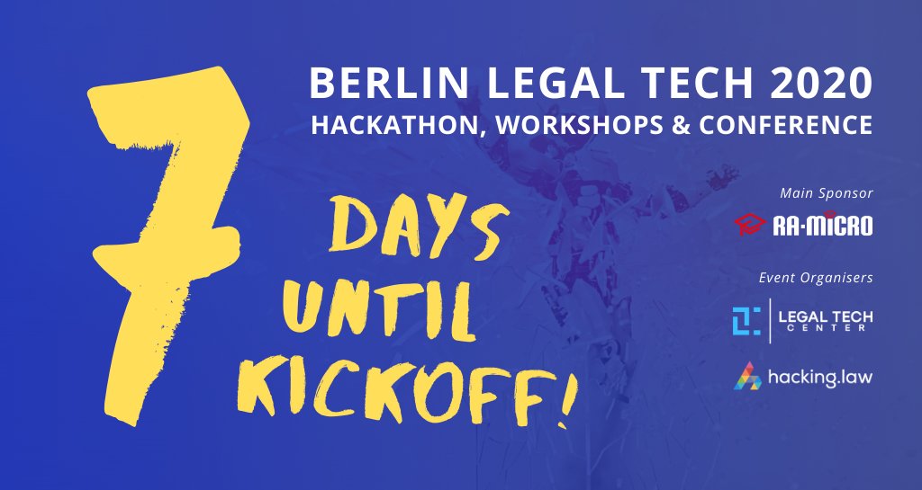legaltechcenter's tweet image. We&apos;re just 1 week away from the #BLT2020 HACKATHON KICKOFF! #HackingLaw #LegalTech

Berlin Legal Tech 2020 #Hackathon #Conference &amp;amp; #Workshops