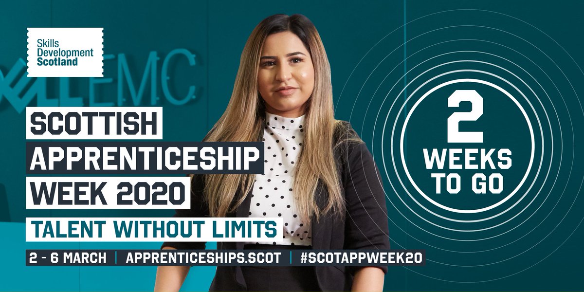 You can use the #ScotAppWeek20 and #TalentWithoutLimits hashtags and highlight events or activities you're involved in in the run up to the week❗️

Just 2⃣ weeks remaining👀

Visit our website for more inspiration of how to get involved👇
apprenticeships.scot/scottish-appre…