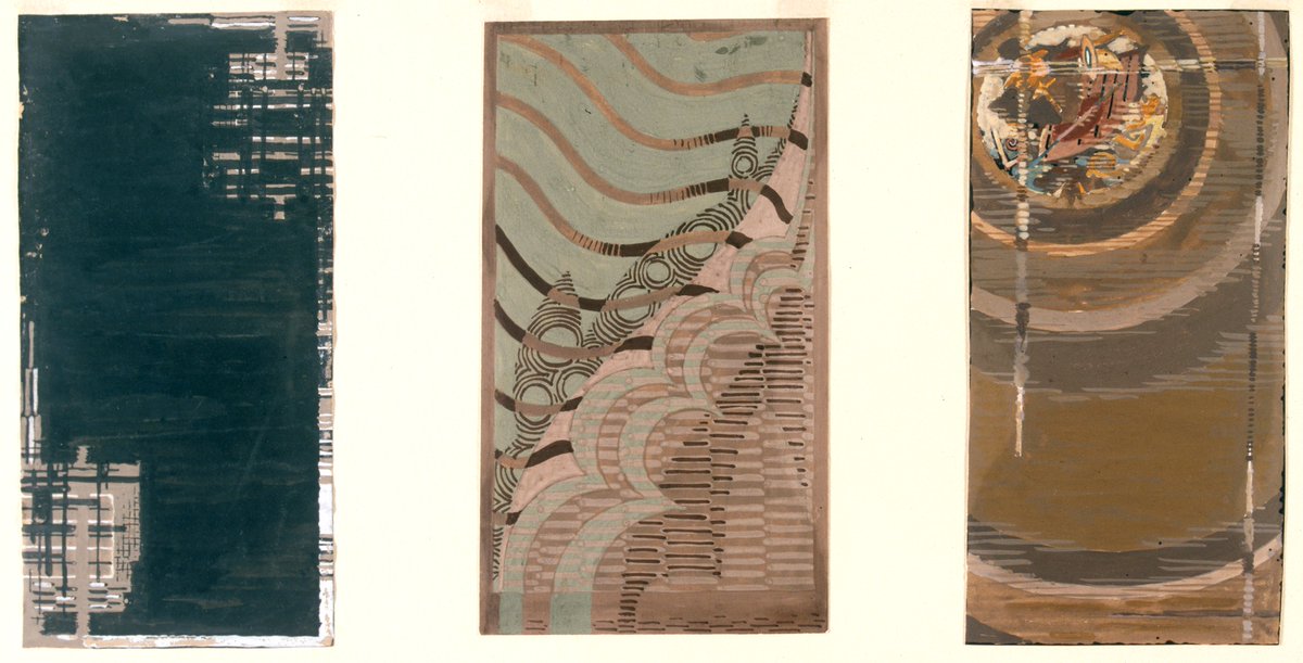 MoDAMuseum's tweet image. We hope you've enjoyed our design #inspo posts over the course of London Fashion Week! To finish we have 3 trial #SilverStudio rug designs by John Churton, 1934. They are in typically fashionable 1930s colours of terracotta, brown, green and black. Which would you choose? #LFW