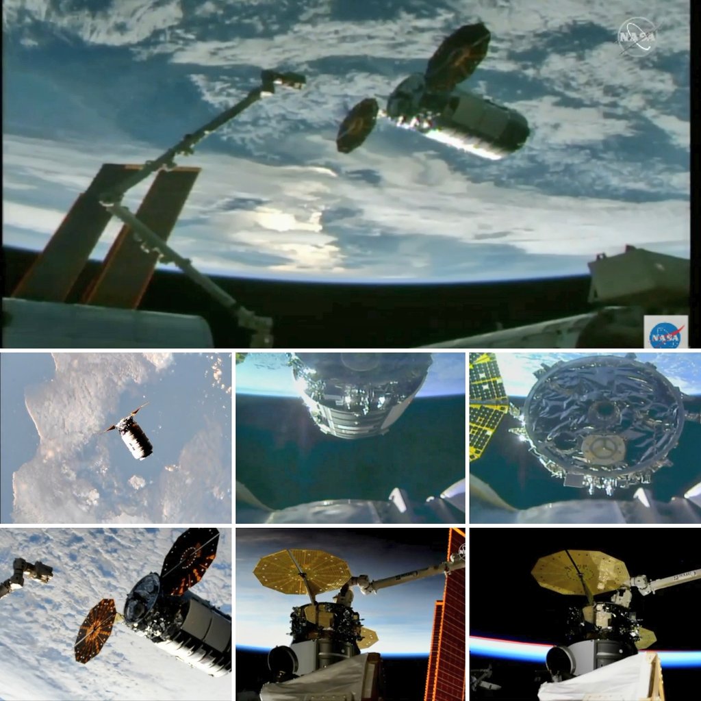 sarahmldnenbr's tweet photo. #Cygnus #CRS13 rendezvous with @Space_Station and captured by #Exp62 @AstroDrewMorgan and @Astro_Jessica with #CanadaArm2 (@csa_asc ) above Southeastern Russia. (Pic3)
And installed on ISS.
(Screenshots from @NASA live.)
#EarthFromSpace https://t.co/pcoW2SG475