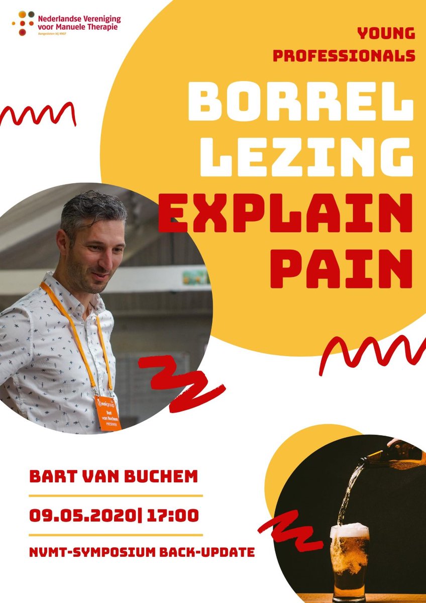 NVMT_NL's tweet photo. 📣 Young Professionals t/m 35 jaar opgelet! Bart van Buchem geeft de borrellezing 🍻 ''Explain Pain: ´Talking hands´ (Talking Heads) 🙌🧠 tijdens het NVMT-symposium: Back-UpDate op 9 mei in Nieuwegein #MT2day! Meer info en aanmelden: https://t.co/u8UgFnBfCe https://t.co/vwA9yVVFOk