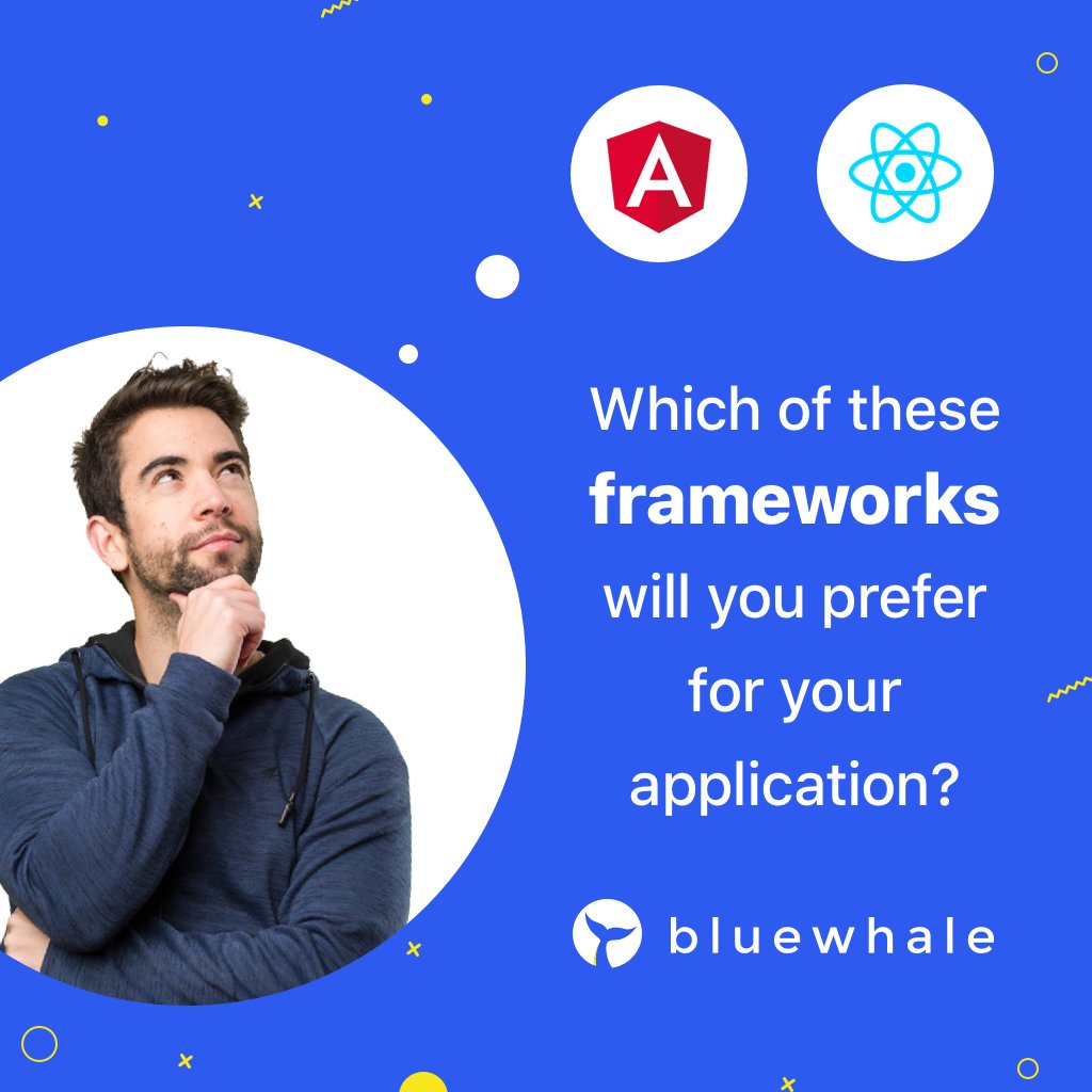 BlueWhaleInc's tweet image. Which of these frameworks will you prefer for your application? Angular OR React?
Comment Bellow
#angular #react #angularvsreact #angularjs #reactnative #appdevelopment #mobileappdevelopment #mobileappdeveloper #knowledge #coding #developer #BlueWhaleApps