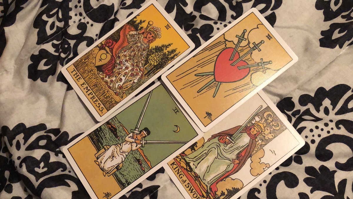 DezbNoff's tweet image. The Daily Spread- The Empress for my Challenge, Three of Swords for energy to use today, Two of Swords for energy to avoid and King of Swords for Positivity for the day. ⚔️❤️ Swear I have shuffled these cards a hundred times #Tarot #DailySpread