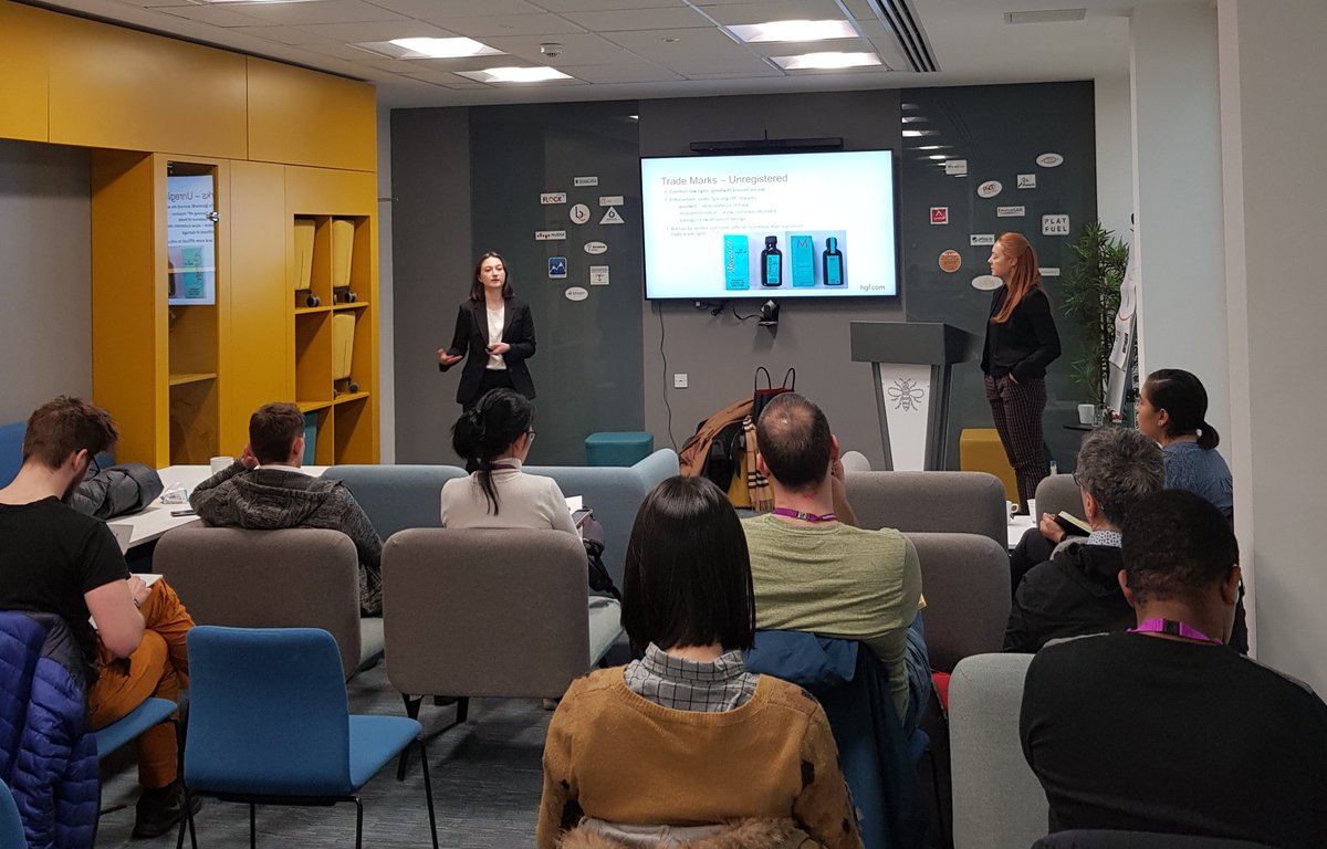 Laura_Etchells's tweet image. Huge thanks to Lauren Somers @HGF_IP Senior Trade Mark Attorney and Emma Pallister for delivering a Basics of IP talk this morning in the @EnterpriseMCR Enterprise Zone👏 Lots of questions from our @OfficialUoM entrepreneurs #IPTuesday