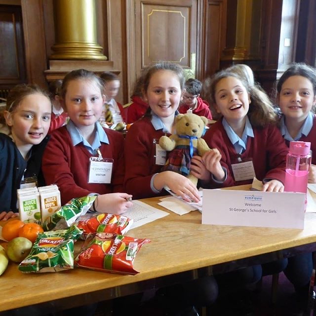 stgeorgesedin's tweet photo. George our nursery bear has been on an adventure! Well done to our lower school team for their valiant efforts at the Euro Quiz schools competition. We hope our mascot brought you good luck 💖 #yesshecan #edinburgh #takingpartiseverything #teamworkmakesthedreamwork https://t.co/2V1dgn49U4