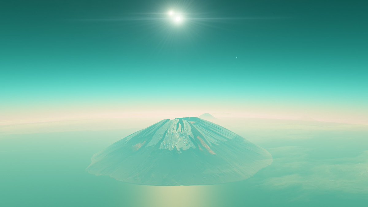 #Volcanoes loom out of the dense #atmosphere of this #exoplanet with a #doublestar. From my #travels in @SpaceEngineSim. #universe #simulation #space #stars #planets #extrasolar #spaceengine
