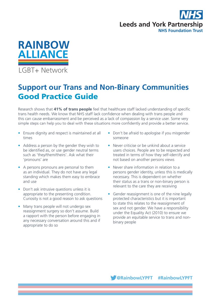 RainbowLYPFT's tweet photo. We’ve taken into account feedback from members of the #trans &amp; #nonbinary community at recent away day &amp; have produced version 2 of our good practice guide &amp; terminology help sheets. It feels positive that we’ve reflected wider views in the language &amp; content used #InclusiveNHS https://t.co/crkPxcgTv5