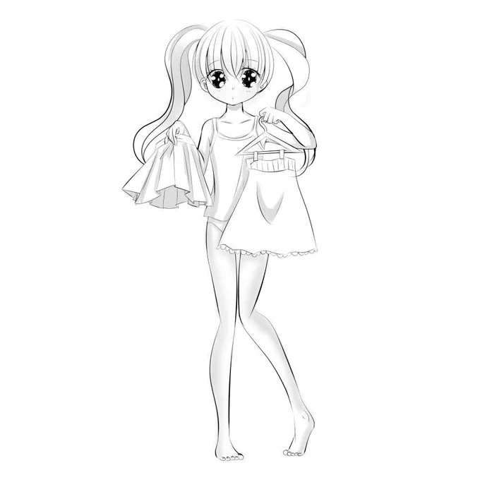 #1日1絵 #一日一絵 #イラスト #コーデ  うーん、どっちにしようかなぁ。