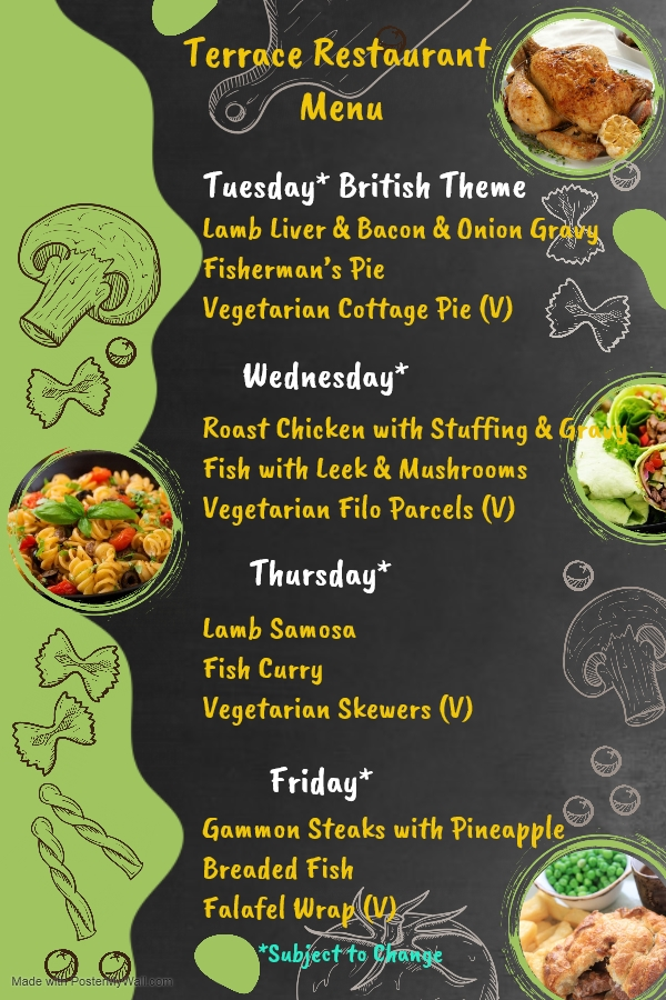 Terrace Restaurant Menu for this week 🙂
