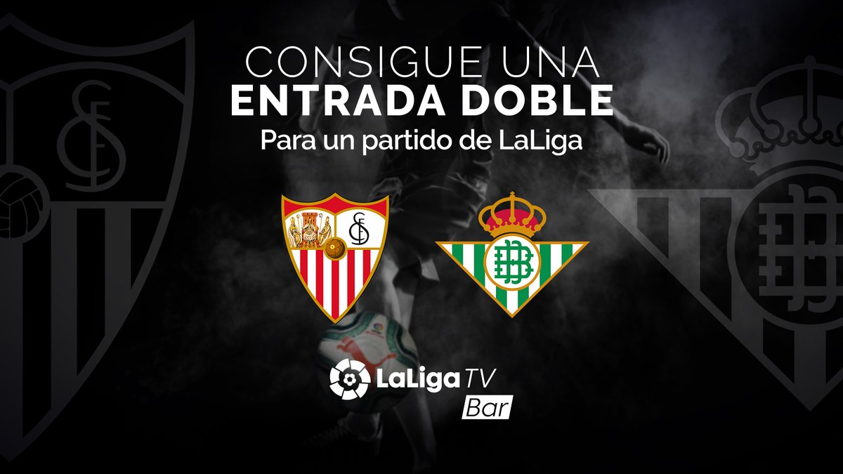 🎁 REGALO 🎁

🔝 ¿Quieres una entrada doble para el <a href="/SevillaFC/">Sevilla Fútbol Club</a> 🆚 <a href="/RealBetis/">Real Betis Balompié 🌴💚</a> de la jornada 28? 

👇🏽 Pasos:

🔁 Haz RT

❤ Sigue a @laligatvbar 

💚 Sigue a <a href="/futbar/">Futbar</a>

🏅 Dos ganadores
