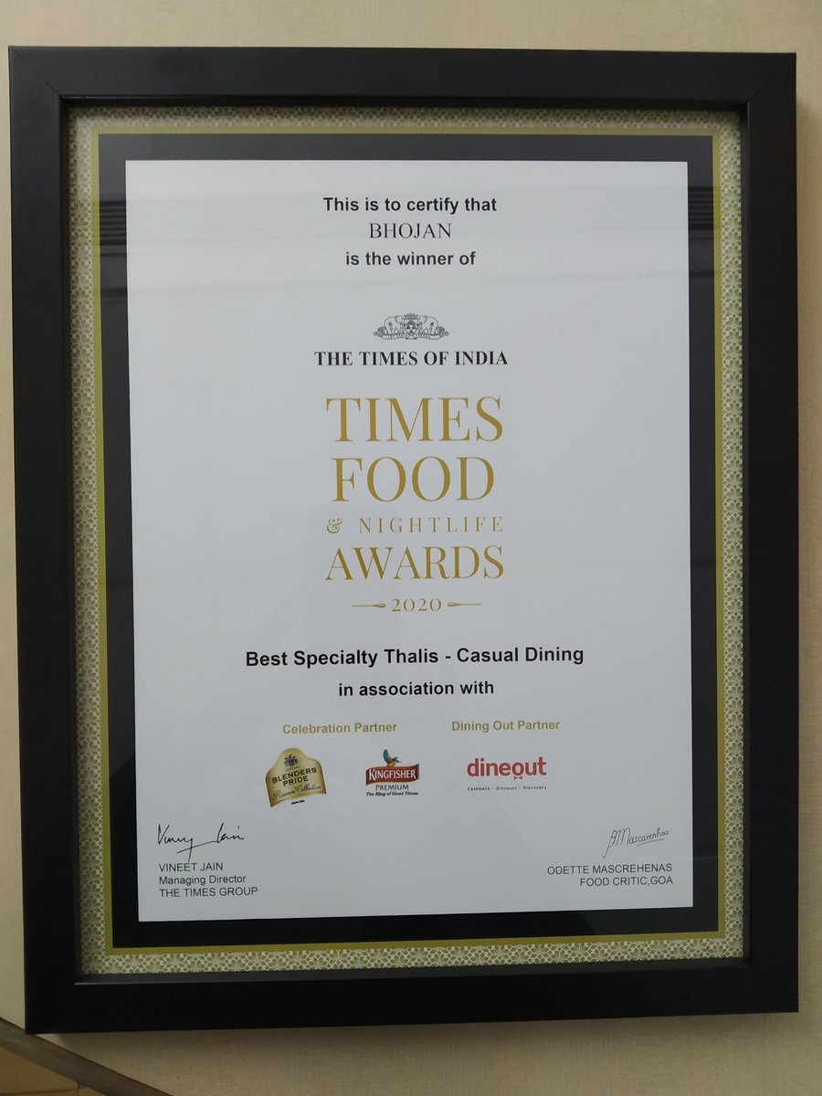 FidalgoHotelGoa's tweet image. We are so excited to announce that our Restaurant &quot;Bhojan&quot; has won the Best Specialty Thalis  Award at Times Food and Nightlife Award 2020.

#hotelfidalgo #panaji #bhojan #timesfoodawardwinner2020 #bestspecialtythali #vegetarianthali