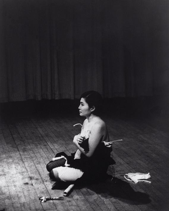 Happy Birthday Yoko Ono, seen here performing the \Cut Piece\ at Carnegie Hall, 1965. Photo: Minoru Niizuma. 