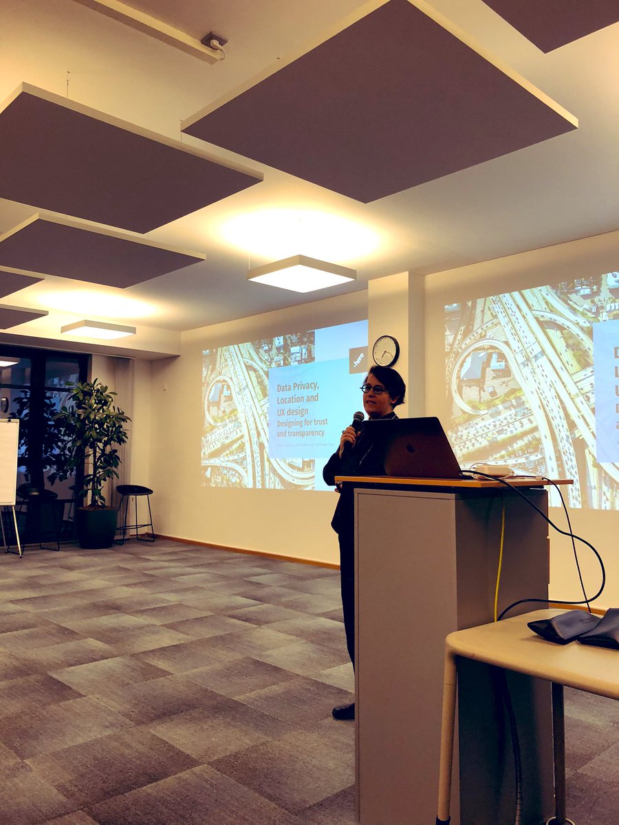 ladiesthatuxBER's tweet photo. Virva Emilia Auvinen (HERE Technologies ) talking about data privacy, location and ux design. 😊 #ltuxber https://t.co/r2hSF3VHpW