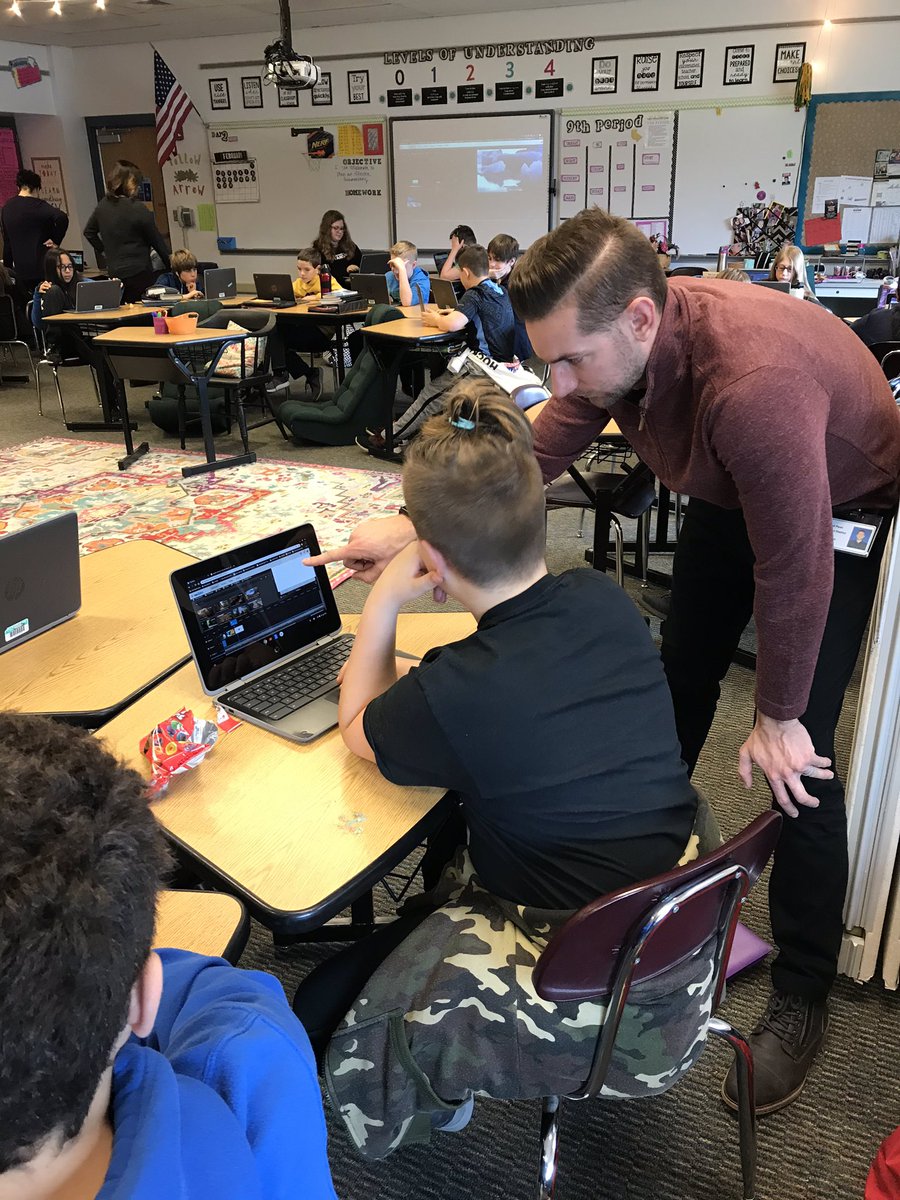 MrsHastie's tweet photo. @BScholl33 came in to teach our kids the ins and outs of @WeVideo to help them get ready for the production phase of the documentary project! Thank you, Mr. Scholl! @EKnechtion #realworldwriting #WritingCommunity https://t.co/ntl6Rgpb6k