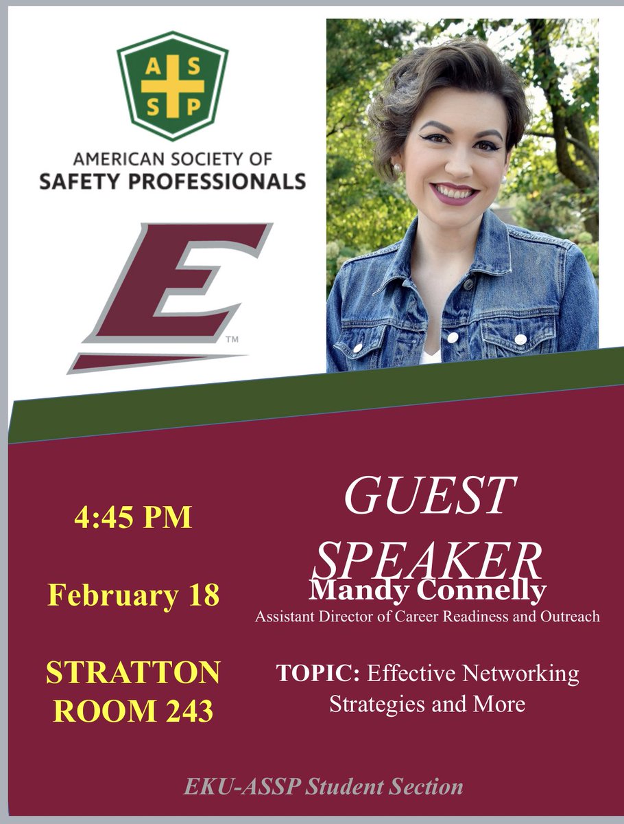 assp_eku's tweet photo. Hey guys! Don’t forget about our meeting this evening! We will have an excellent guest speaker and will be talking about our OSHA 30 Hour course! https://t.co/dML5BdMUK0