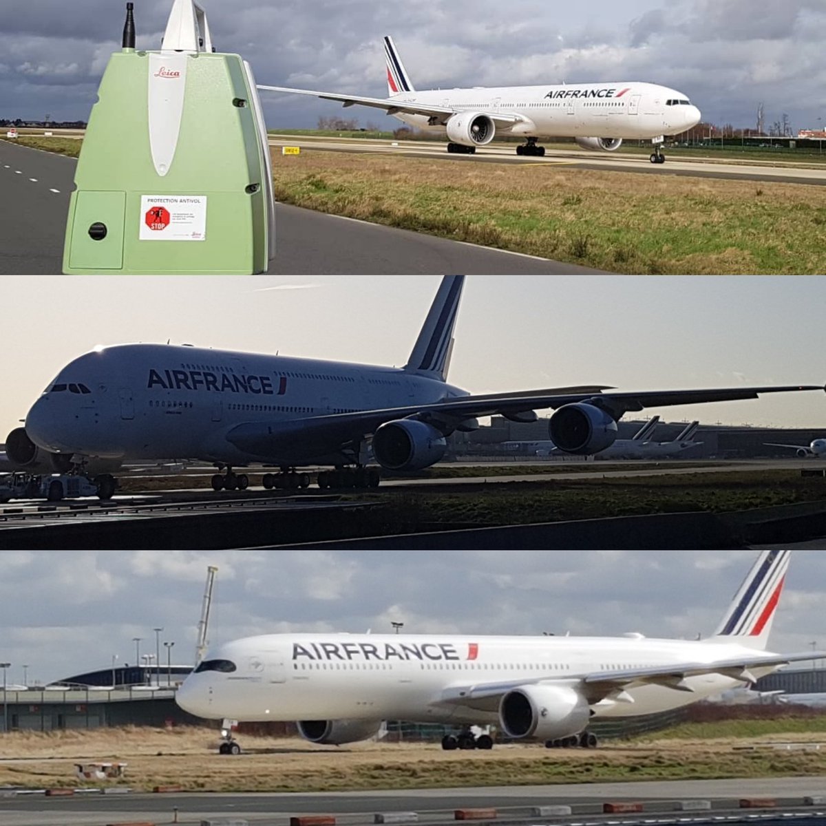 Beau point de vue aujourd'hui entre travail #topographie #scan3d et photos #avgeeks roulage vers les pistes #CDG @ParisAeroport @AvgeeksFR #A350 #A380 #boeing777 😉📷