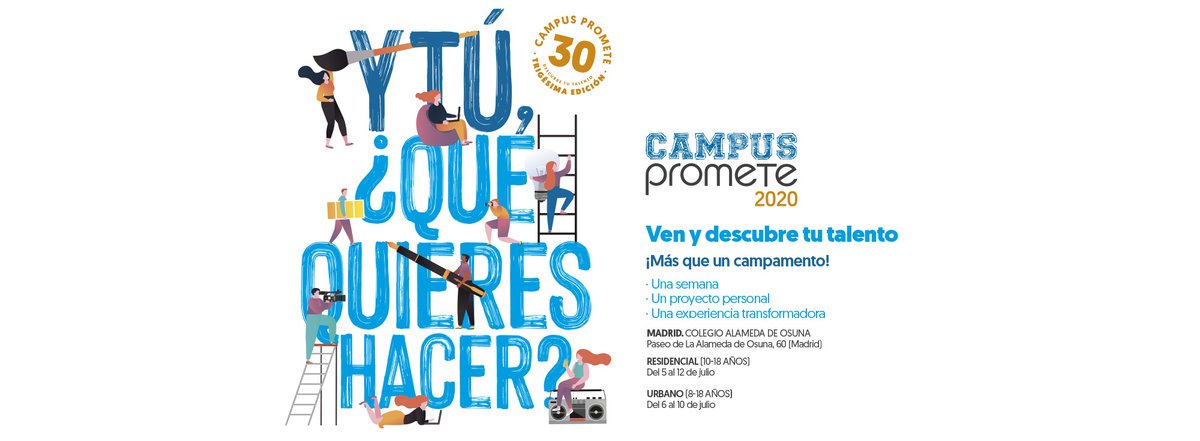 📢Campus Promete 2020📢 
Una única semana para disfrutar ésta 30ª edición. Un encuentro único e inspirador para el descubrimiento del #Talento y #DesarrolloPersonal 
Mucho más que un campamento ‼No te quedes sin tu plaza‼

🤔 ¿Y tú, qué quieres hacer?
➡️campuspromete.es