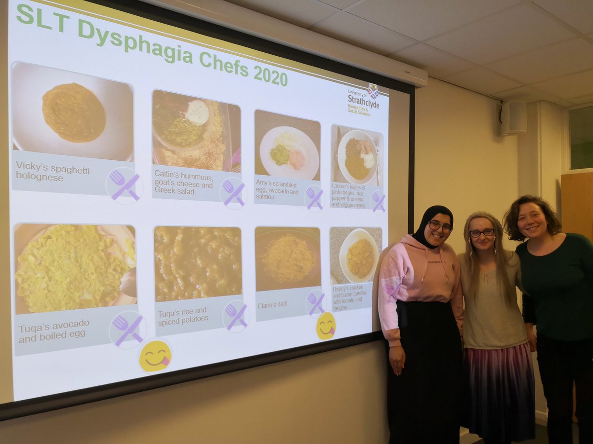 CarolynSLTpeep's tweet photo. This week the 3rd year @Strath_SLT students are walking in the shoes of their clients with swallowing difficulties. Here's their pureed meals - check out Fraser's canapés!! https://t.co/sPhqy1bYNV
