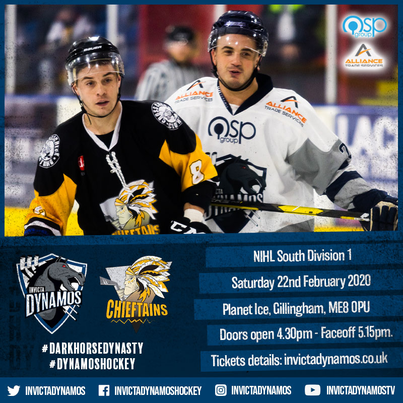 InvictaDynamos's tweet image. This weekend it's Kent v Essex! Join us at Planet Ice on SATURDAY as we host @chiefsicehockey in Gillingham!

v Chelmsford Chieftains
📅Sat 22nd Feb
🚪Open at 4.30pm
🕐Faceoff at 5.15pm
 📍Planet Ice Gillingham ME8 0PU
🚗Parking £1 from 3pm - midnight
🎟invictadynamos.co.uk/?page_id=1264