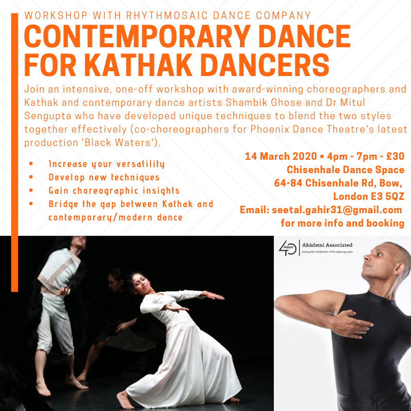 Akademi's tweet photo. #AkademiAssociated | Contemporary Dance workshop for Kathak Dancers | Shambik Ghose and Dr Mitul Sengupta from @RHYTHMOSAIC | 14 March | @ChisenhaleDance, London
Increase your versatility, develop new techniques and bridge the gap between Kathak and Contemporary dance. https://t.co/flCxKYIheI