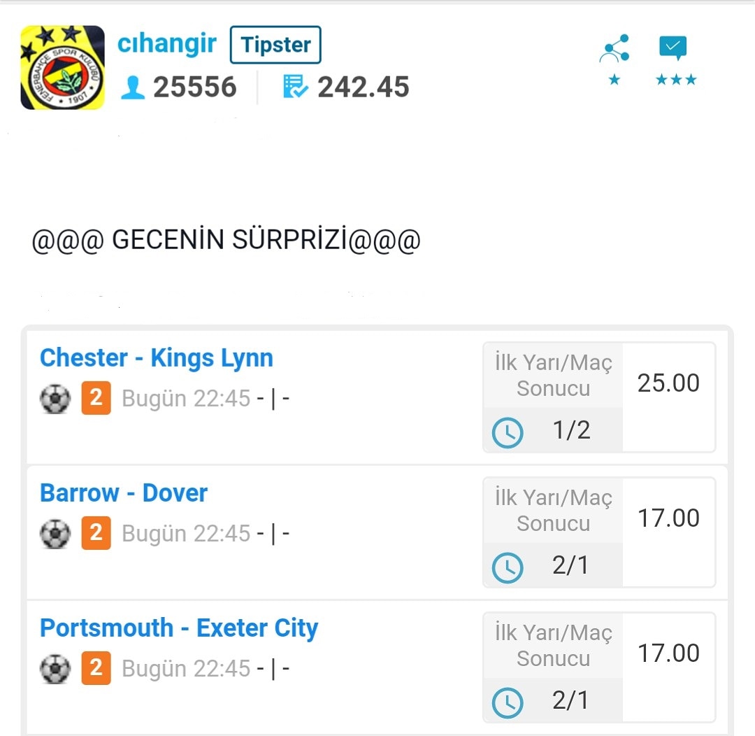 G⁣ÜNÜN EN ÇOK TERCİH EDİLEN KUPONLARINDAN BİRİ💥⠀⠀⠀
⠀⠀⠀
⁣Tipster #cıhangir⚽🏆 ⠀⠀⠀
⠀⠀⠀
#Birebin #BirebinCanli #BirebinBonus #Tipster2020 #İddaaKuponu #Tahmin #Banko #Bahis #Kazan