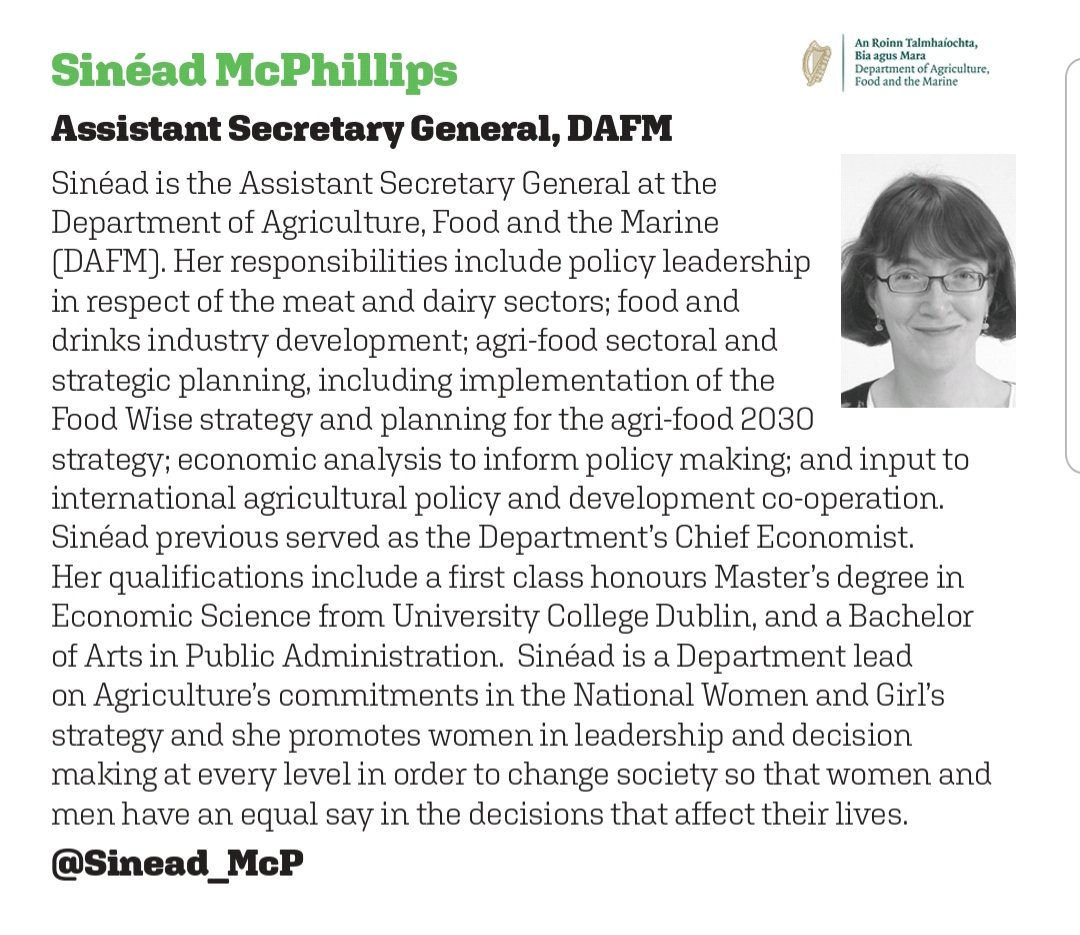 Joining us in our panel next week is <a href="/agriculture_ie/">Dept of Agriculture, Food and the Marine</a> Ass. Sec. Gen Sinead McPhillips discussing her insights into balanced and equal voices in society.
@mcphillss 

Event kindly sponsored by <a href="/fbd_ie/">FBD Insurance</a> <a href="/ornua/">Ornua</a> <a href="/gemmasmythpr/">Gemma Smyth</a>