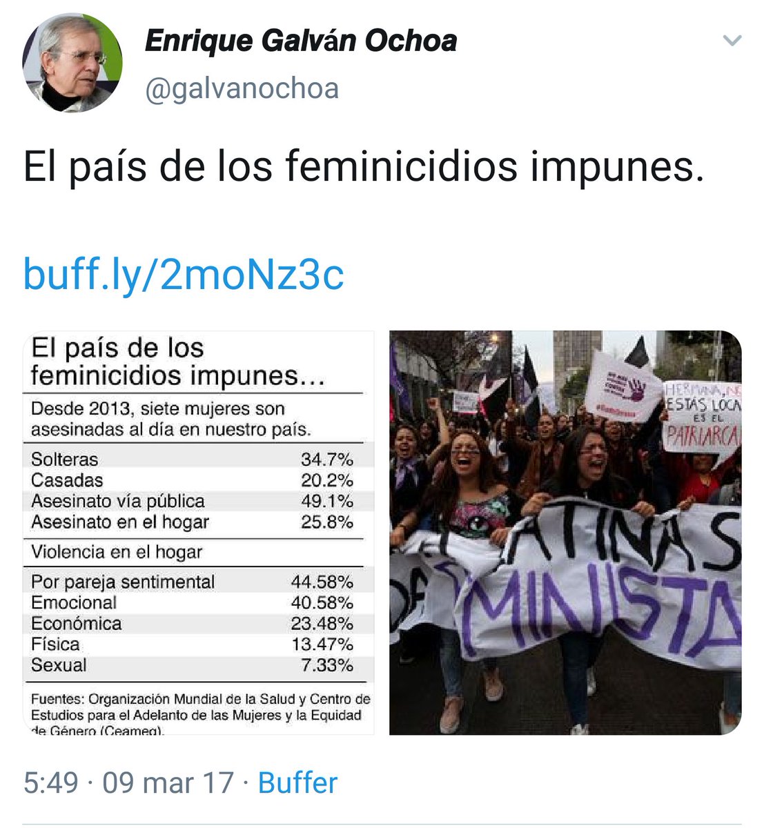 Enrique, no lo etiqueto porque usted, reacio al debate, me bloqueó hace tiempo. Pero sé que está leyendo esto porque muchos me harán favor de dar rt y, así, le recuerdo cuando hace tres años denunciaba feminicidios y ahora no porque se enoja su patrón y usted es un feligrés.