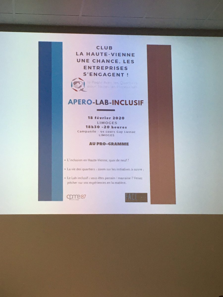 BeaudouinTh's tweet photo. Ce soir Apero-Lab-Inclusif à #Limoges du club « La Haute Vienne une chance, les entreprises s’engagent »

Une action dans le cadre de #Paqte pour donner une chance à tous et lutter contre l’exclusion 

@engie signataire de PaQte https://t.co/fsdFQUKsMu