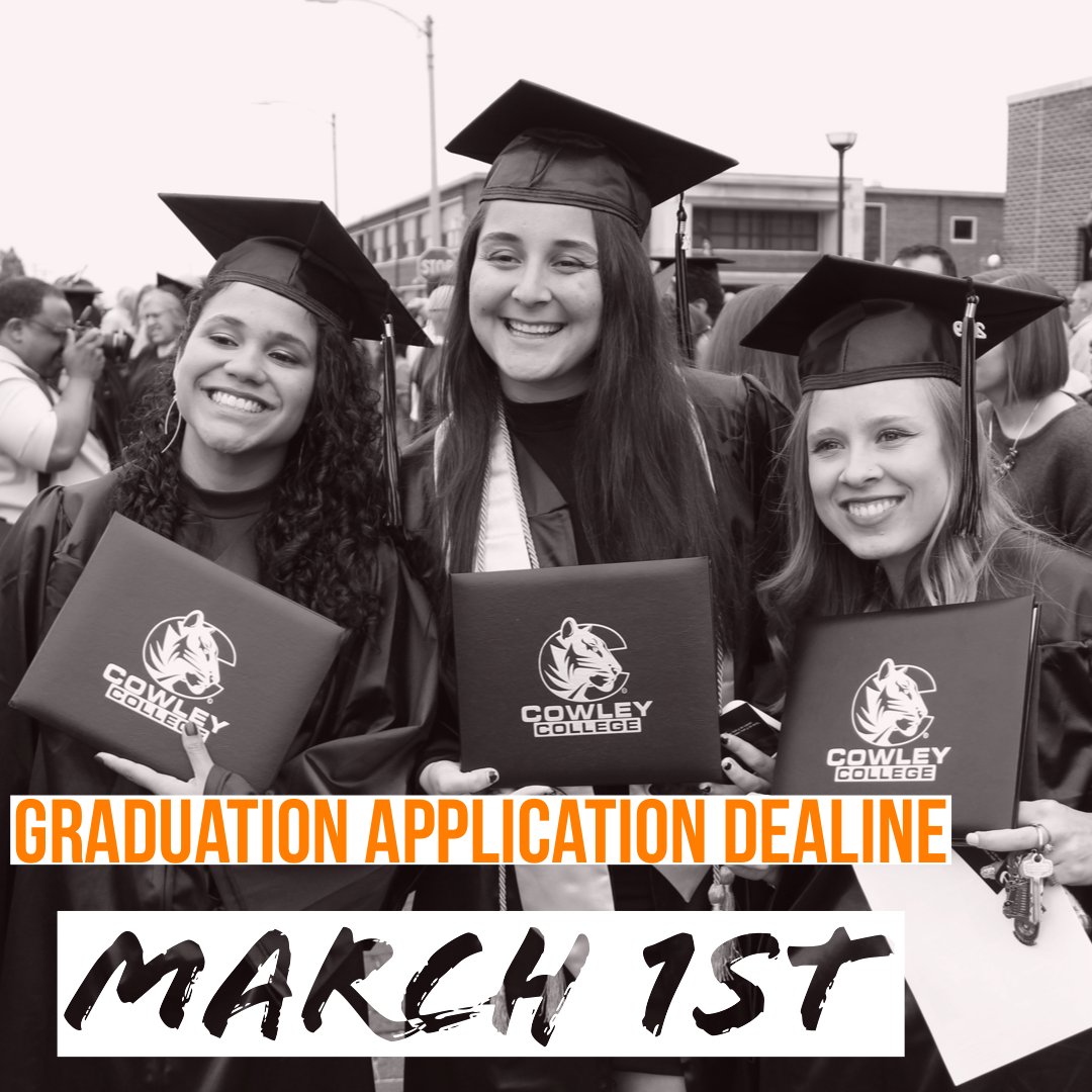 CowleyCollege's tweet photo. Tigers who plan to graduate this May will need to complete a Graduation Application. The deadline to return the application is March 1st! The form can be found at
https://t.co/MJhF8ntmjO #springgraduates🎓 https://t.co/tmqOlLCpoY
