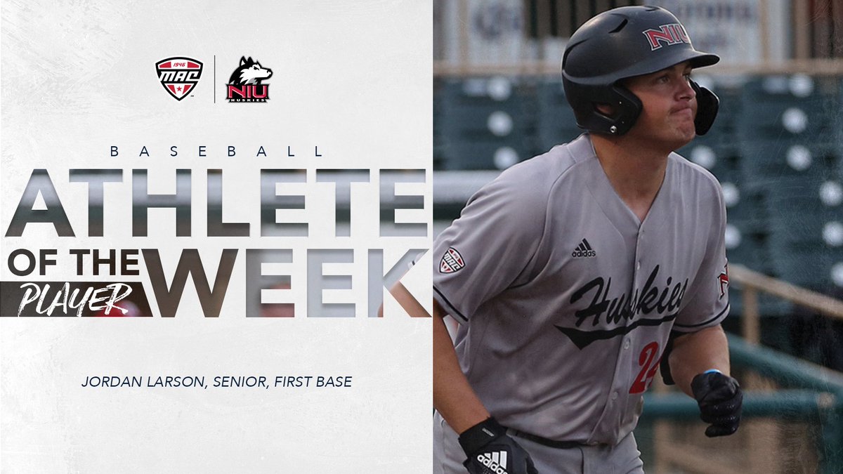MACSports's tweet photo. NIUโs Jordan Larson hit .583/.625/1.000 in NIU's four-game series against Boston College this weekend. The senior first baseman had a hit in all four games. In Sunday's series finale, Larson was 4-for-4 with two doubles and two RBI as NIU won 12-3. #MACtion https://t.co/J8JnnEo4z3