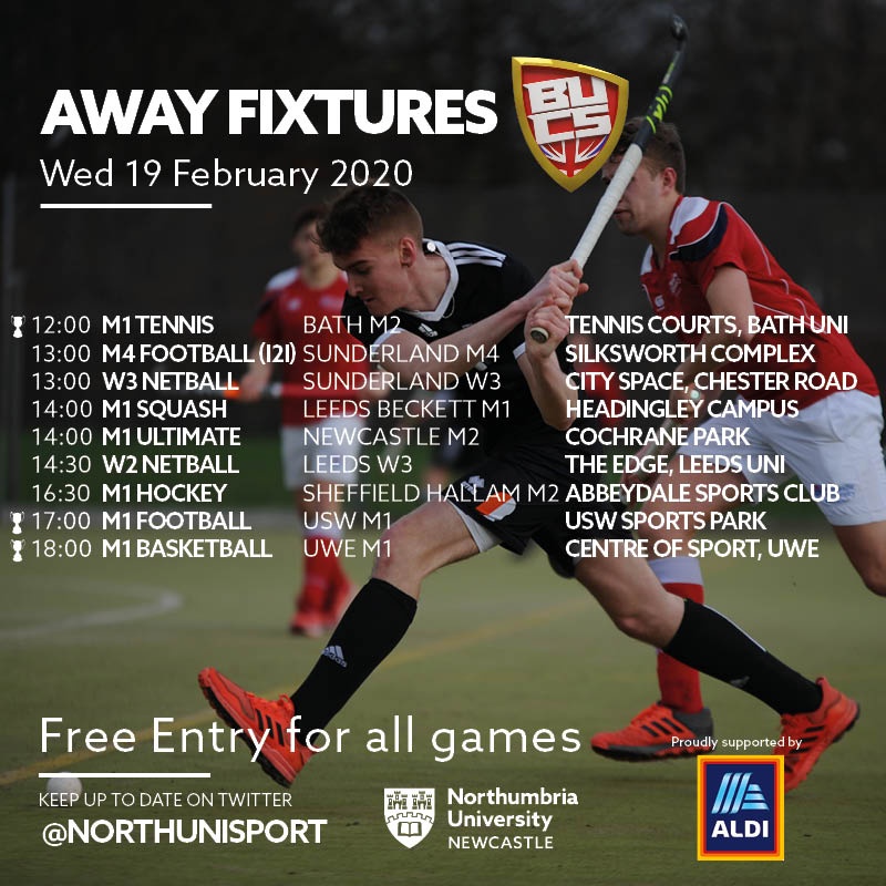 NorthUniSport's tweet photo. BUCS Fixtures | Here are all of tomorrow's home and away fixtures, good luck to everyone competing! Make sure you come down and support! 🏑 🏐 🎾 #BUCSWednesday #IamNorthumbria #GetActiveYourWay https://t.co/2GRgr36EbY