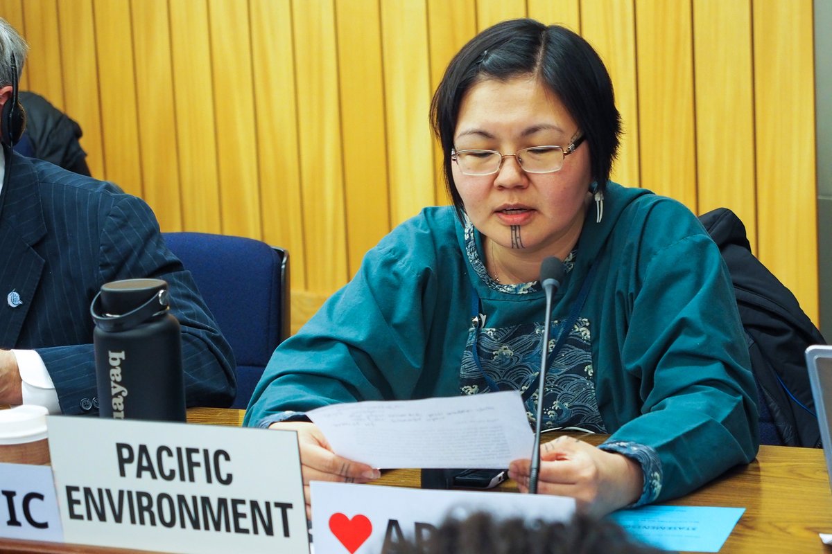 pacenvironment's tweet photo. Mellisa Johnson, Bering Sea Elders Group in Alaska, urges international shipping delegates to support the wishes of Arctic Indigenous Peoples by rapidly developing and implementing a ban of heavy fuel oil in the Arctic. https://t.co/xCt1vePshY #IMOArcticSummit #ppr7 https://t.co/QC3HZcuVDX