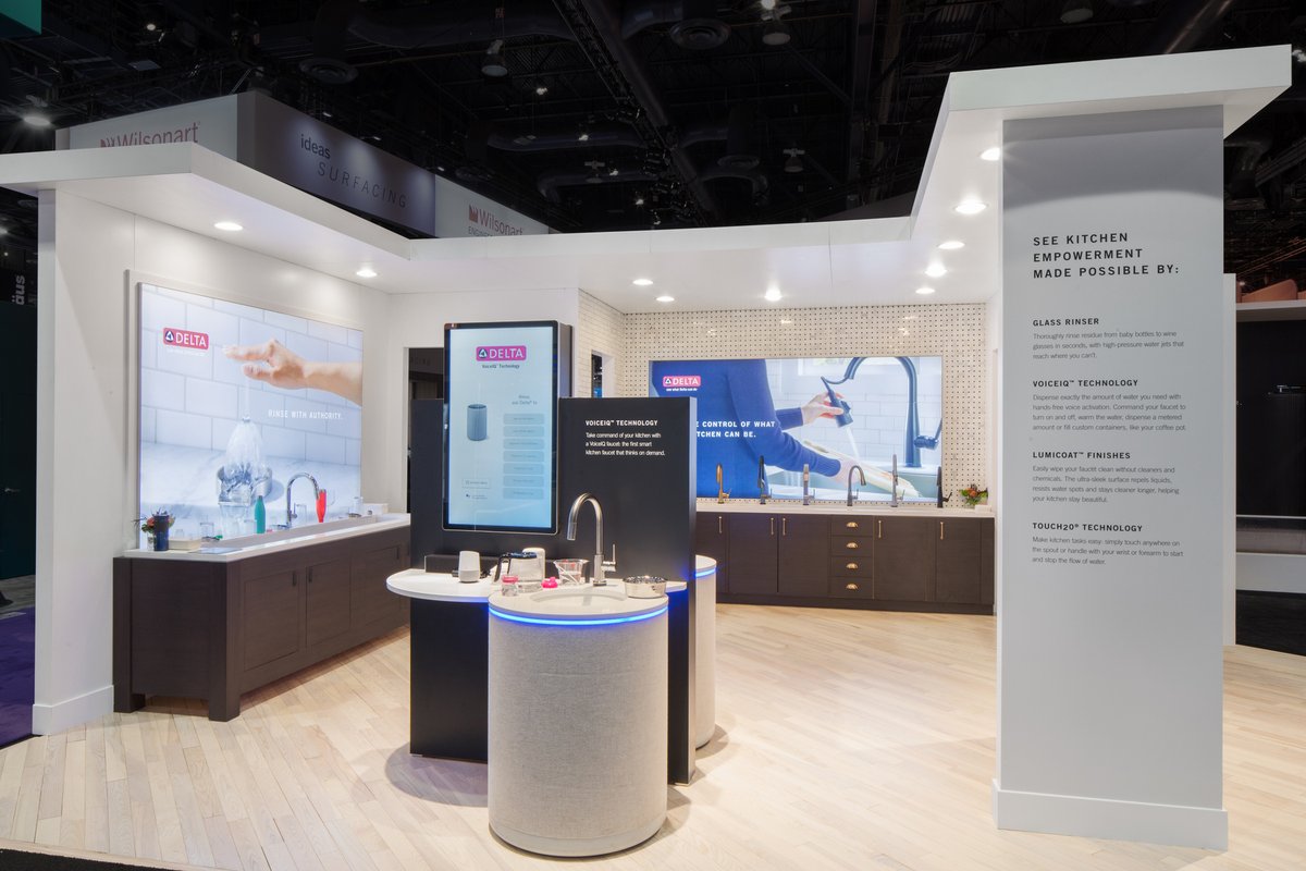 centpoint's tweet image. @centpoint is proud to have partnered with @deltafaucet  to #design and create their #KBIS2020 exhibit. The 90x90 space invited attendees to envision Delta products in their own homes through welcoming environments and an intuitive flow that visitors navigated with ease. #exhibit