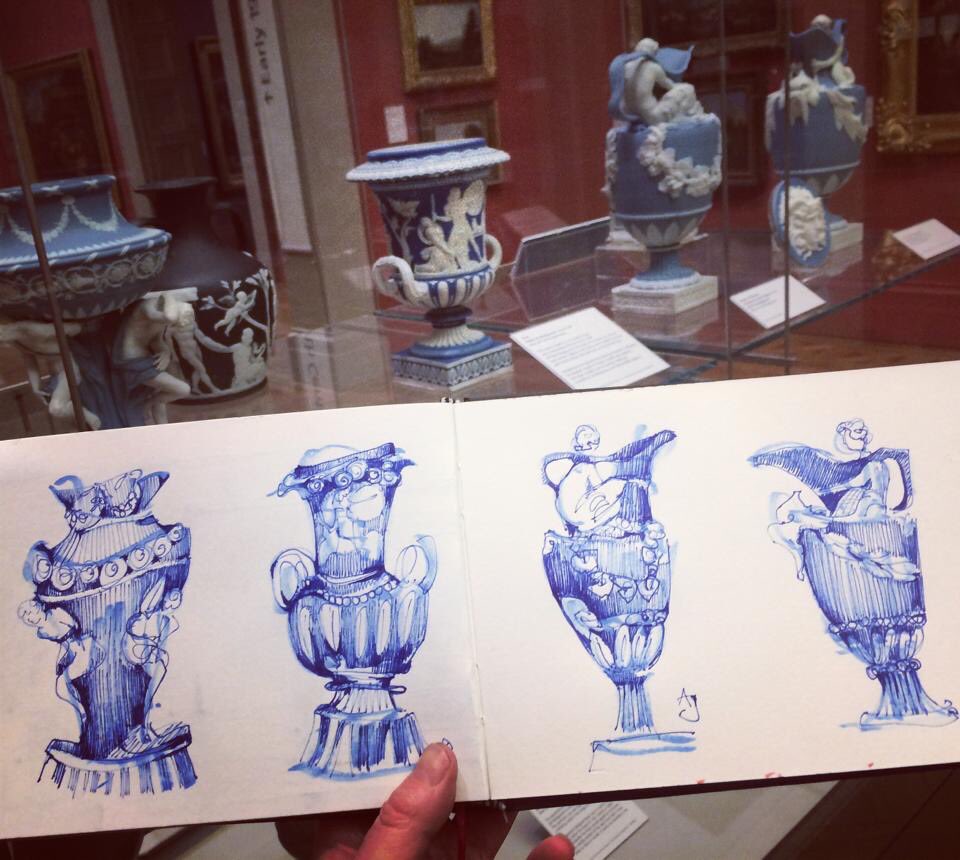 Art Gallery sketching. It’s a thing!  (just don’t take wet materials or you’ll get told off). #artgallery #manchesterartgallery #gallerysketching #museumsketching #sketcheverywhere #oldjugs #knowmystuff