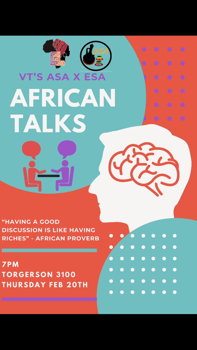 VT_EESA's tweet image. Come out this Thursday for our collaboration meeting with @VTASA! We will be having a great discussion and want you to be apart of it 🙏🏾