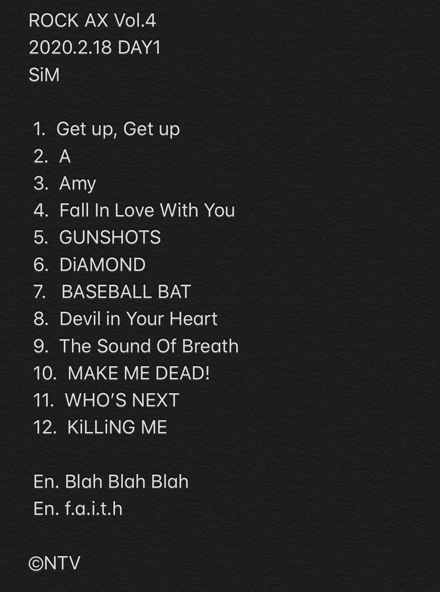 ROCK AX Vol.4 2020.2.18 Zepp Tokyo セットリスト 公開😊 DAY1 SiM