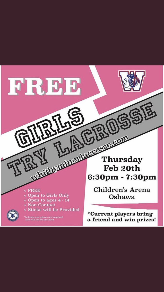 Masto1980's tweet photo. Calling ALL girls!!!! @LacrosseOshawa @WhitbyMnrLax Try Lax for free and have fun!!! #girlpower #girlsruletheworld https://t.co/fsodq2PULY