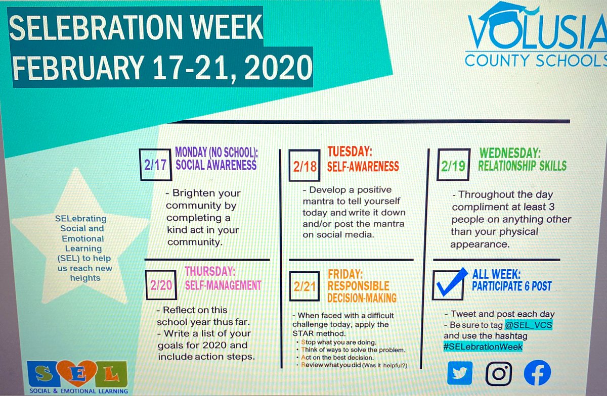 sel_vcs's tweet image. Hey Everyone!!! It’s #SELebrationWeek 🎉🎉🎉Don’t forget to join in on the festivities and #SELebrate with us!!! Tweet out each day as you use all those #SEL skills this week in honor of #SELebrationWeek 🎉🎉🎉
#SELfAwarenessTuesday What’s your positive mantra for the day? 🤔