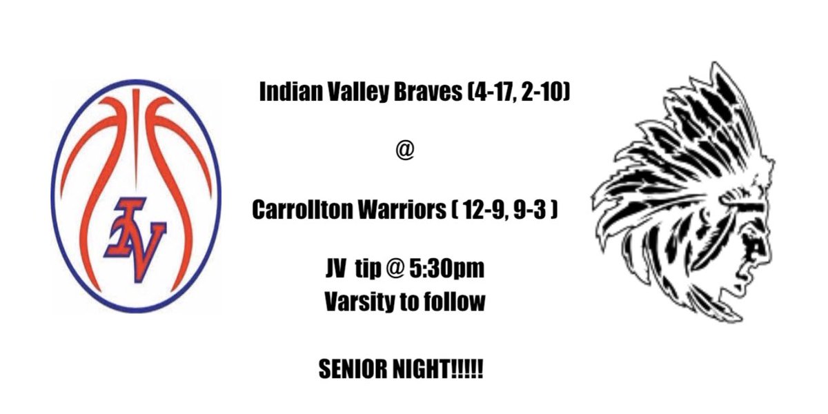 CarrolltonBBall's tweet photo. Senior night tonight in our regular season finale! Be sure to be there! Our crowds have been incredible this year and can’t wait to see @unofficial_CHS @chsblack_hole and Warrior Nation honor our seniors! https://t.co/MFD7wj7WLr