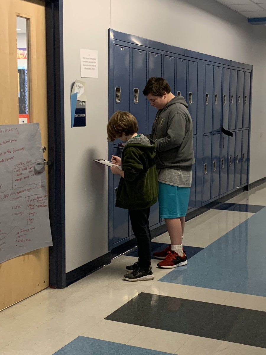 hartman231's tweet photo. A little Silent Gallery Walk before reading “All Summer in a Day”!  Get them up and moving after a long weekend!!!  We had some deep discussions!!  @GTMSTitans @IWCSchools  #deeperlearning #learningonthemove https://t.co/PKarzXj2Ew
