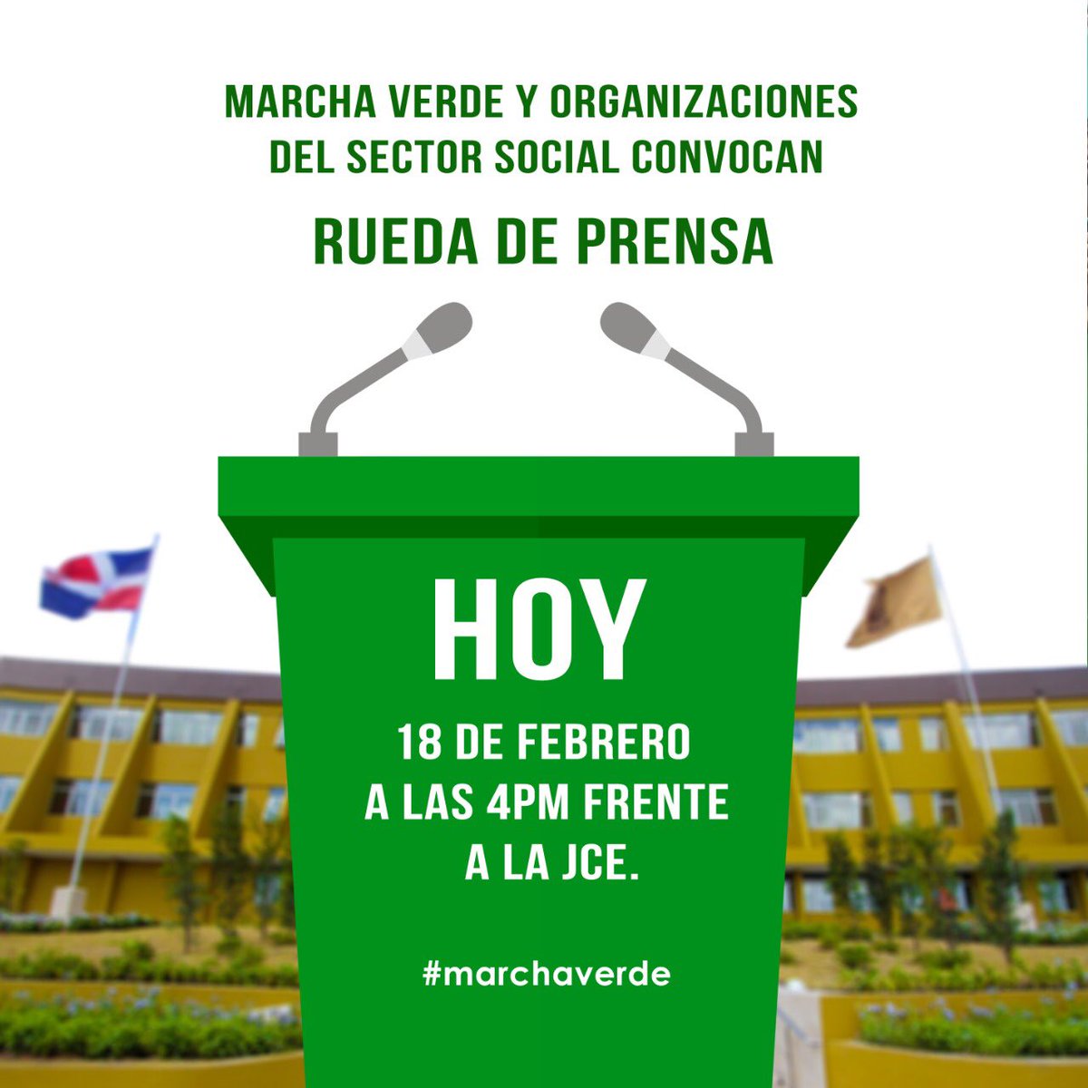 verde_marcha's tweet photo. Marcha Verde y Organizaciones del Sector Social fijarán posición sobre la crisis electoral por suspensión de elecciones del domingo 16 de febrero.
#MarchaVerde #CeroImpunidad https://t.co/7tsQBUgfe0